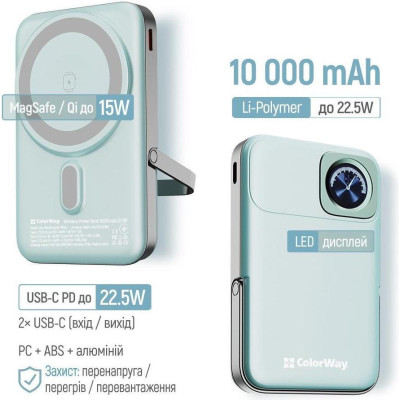 ColorWay 10000mAh 22.5W MagSafe Aquamarine (CW-PB100LPA2MT-WPDD)