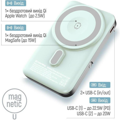 ColorWay 10000mAh 22.5W MagSafe Aquamarine (CW-PB100LPA2MT-WPDD)