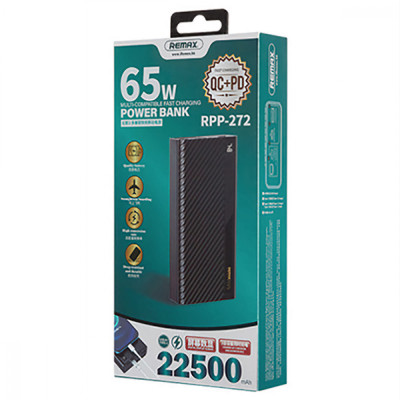 REMAX Hunyo II PD 65W + QC 22.5W Multi-Compatible Fast Charging Power Bank 22500mAh RPP-272 Black