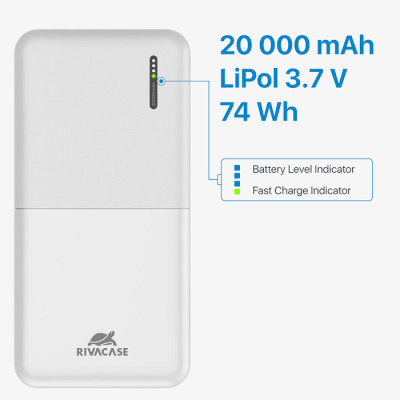 Rivacase RIVAPOWER VA2571 20000mAh QC/PD 18W White