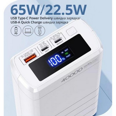 REMAX Dinba Series 65W PD+QC Fast Charging Power Bank 40000mAh White RPP-310