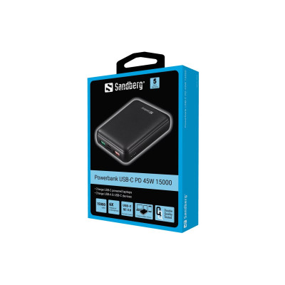 Sandberg 15000mAh PD/45W 20V/2.25A QC3.0 USB-C Micro-USB USB-A*2 (420-66)