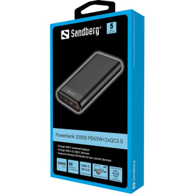 Sandberg PD 65W 3A QC3.0 20000 mAh, USB, 2хType-C OUT (420-62)