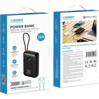 VEGER K3 30000mAh 35W Black (W3018)