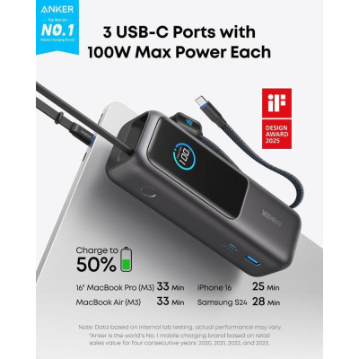 Anker ZOLO Power Bank 25000mAh 165W Black (A1695P11, A1695H11)