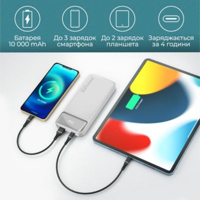Promate Torq-10 10000 mAh USB-C PD USB-А QC3.0 White (torq-10.white)