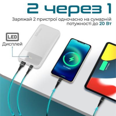 Promate Torq-10 10000 mAh USB-C PD USB-А QC3.0 White (torq-10.white)