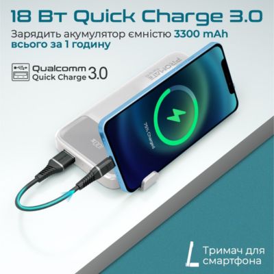 Promate Torq-10 10000 mAh USB-C PD USB-А QC3.0 White (torq-10.white)