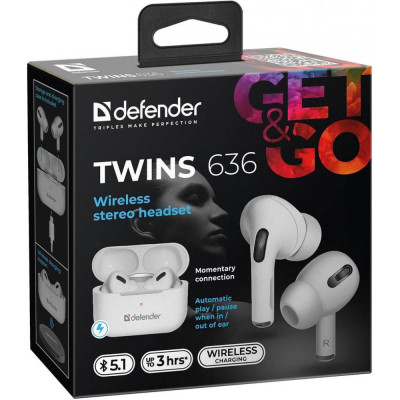 Defender Twins 636 WhiteTWS Pro Bluetooth (63636)