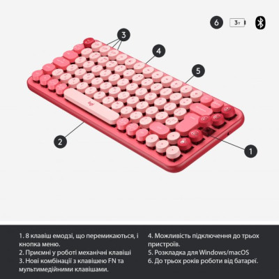 Logitech POP Keys Wireless Mechanical Keyboard Heartbreaker Rose (920-010718)