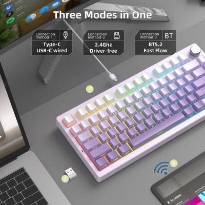 MageGee Light 75 RGB Purple Bird Switch Wireless White/Purple (6971969728813)