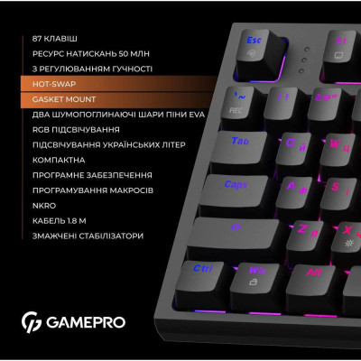 GamePro MK180 Outemu Red Hot-Swap Switch Black GamePro MK180 Outemu Red Hot-Swap Switch Black
