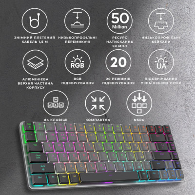 GamePro MK141R Red Swich Low Profile RGB USB Dark Gray