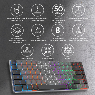 GamePro MK140R Red Swich Low Profile USB Dark Gray