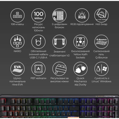 Ducky One 3 TKL RGB Cherry MX Red (DKON2187ST-RUAPXCLAWSC1) Black