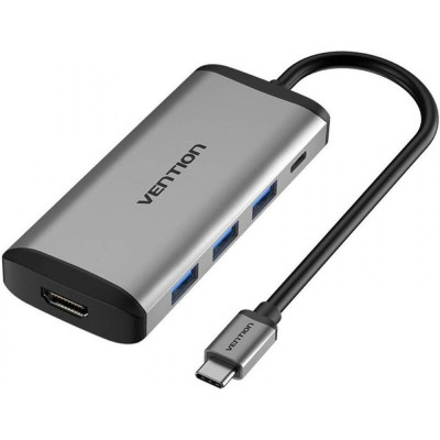 Vention Type-C to HDMI/USB3.0х3/PD 0.15m Gray (CNBHB)