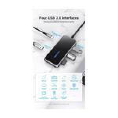 Vention 5 in 1 Type-C-USB-PD 4USB 3.0 0.15m Black (TFDHB)