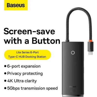 Baseus Lite Series 6-Port USB-A HUB Black (WKQX050001)