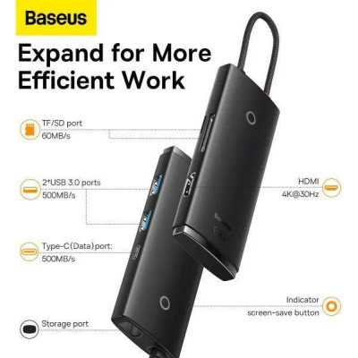 Baseus Lite Series 6-Port USB-A HUB Black (WKQX050001)