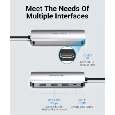 Vention 5-in-1 USB-C to HDMI/USB3.0x3/PD (THFHB)