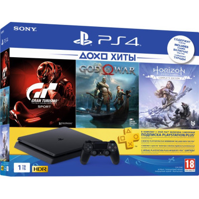 Sony Playstation 4 Slim 1TB Black Gran Turismo Sport+God of War+Horizon Zero Dawn+PSPlus 3? (9785316) (CU