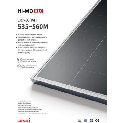Longi Solar LR7-60HVH-540M Hi-Mo X10 Black Frame