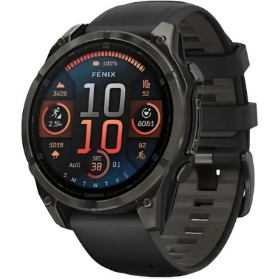 Garmin Fenix 8 43mm AMOLED Sapphire Carbon Gray DLC Tit. w. Black/Pebble Gray S. Band (010-02903-20/21)