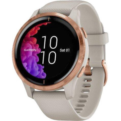 Garmin Venu Rose Gold Stainless Steel Bezel w. Light Sand and Silicone B. (010-02173-21)