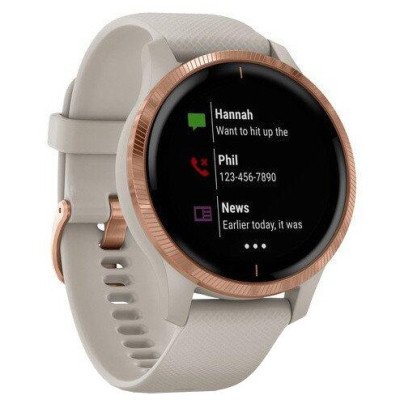 Garmin Venu Rose Gold Stainless Steel Bezel w. Light Sand and Silicone B. (010-02173-21)