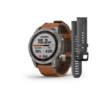 Garmin Fenix 7 Sapphire Solar Titanium with Chestnut Leather Band (010-02540-31)