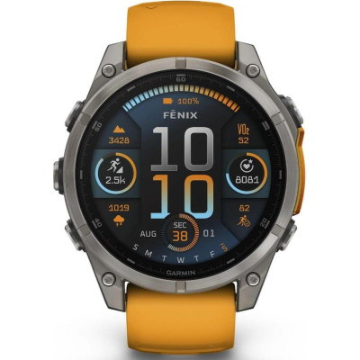 Garmin Fenix 8 47mm AMOLED Sapphire Titanium w. Spark Orange/Graphite Silicone Band (010-02904-10/11/19)