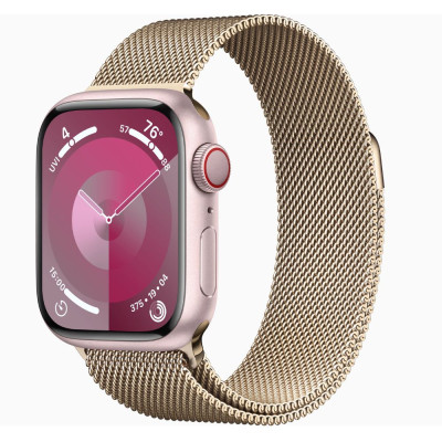 Apple Watch Series 9 GPS + Cellular 41mm Pink Case (MRQ03) with Apple Watch 41mm Gold Milanese Loop (MTJL3)