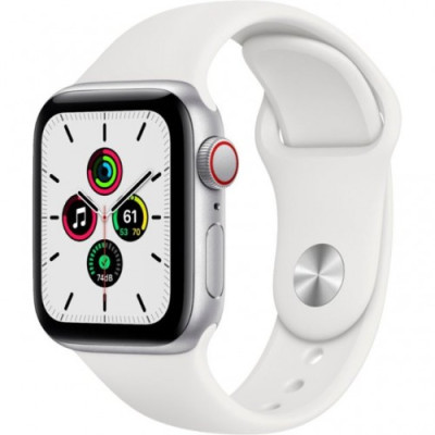 Apple Watch SE GPS + Cellular 44mm Silver Aluminum Case with White Sport B. (MYEM2)