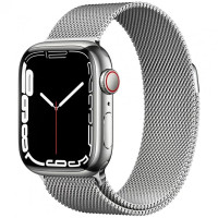 Apple Watch Series 7 GPS + Cellular 41mm Silver Stainless Steel Case with Silver Milanese Loop (MKHF3)