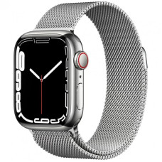 Apple Watch Series 7 GPS + Cellular 41mm Silver Stainless Steel Case with Silver Milanese Loop (MKHF3)