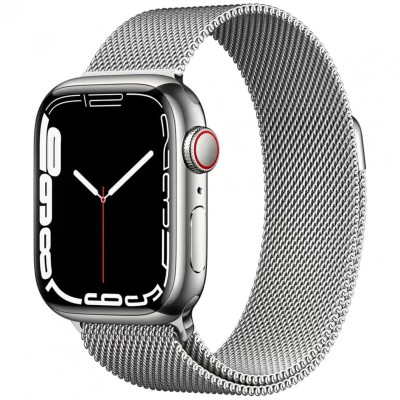 Apple Watch Series 7 GPS + Cellular 41mm Silver Stainless Steel Case with Silver Milanese Loop (MKHF3)