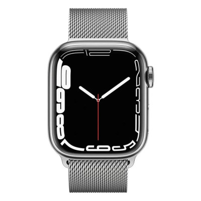 Apple Watch Series 7 GPS + Cellular 41mm Silver Stainless Steel Case with Silver Milanese Loop (MKHF3)