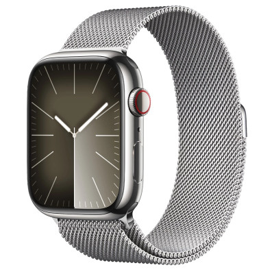 Apple Watch Series 9 GPS + Cellular 45mm Silver S. Steel Case w. Silver Milanese Loop (MRMQ3)