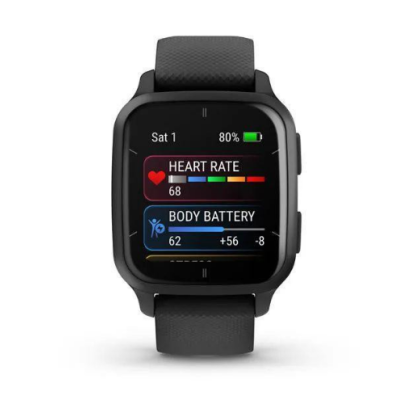 Garmin Venu Sq 2 – Music Edition Slate Aluminum Bezel with Black Case and Silicone Band (010-02700-00/10)