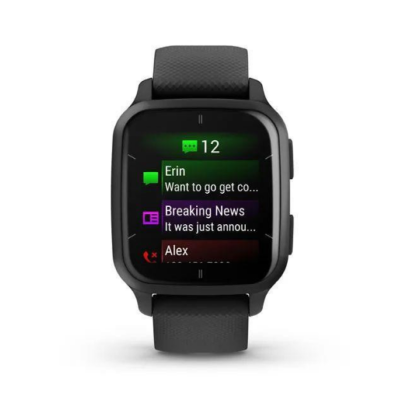 Garmin Venu Sq 2 – Music Edition Slate Aluminum Bezel with Black Case and Silicone Band (010-02700-00/10)