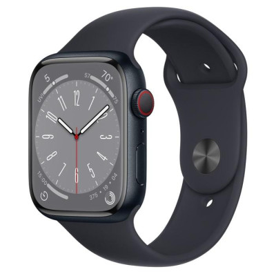 Apple Watch Series 8 GPS + Cellular 45mm Midnight Aluminum Case w. Midnight Sport Band (MNK43)