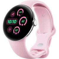 Google Pixel Watch 3 41 mm Wi-Fi Polished Silver Aluminum Case/Rose Quartz Active Band