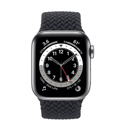 Apple Watch Series 6 LTE 40mm Silver Stainless Steel Case w. Charcoal Braided Solo Loop (M0DC3+M0DV3)