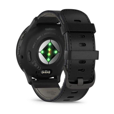 Garmin Venu 3 Slate S. Steel Bezel w. Black Case and Leather Band (010-02784-52)