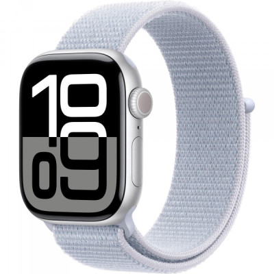 Apple Watch Series 10 GPS 42mm Silver Aluminum Case w. Blue Cloud Sport Loop (MWWD3)
