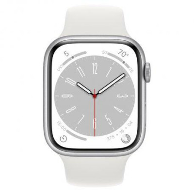 Apple Watch Series 8 GPS + Cellular 45mm Silver Aluminum Case with White Sport Band - M/L (MP4W3)