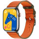 Apple Watch Hermes Series 9 GPS + Cellular, 45mm Silver Stainless Steel Case with Orange/Kaki Twill Jump Single Tour (MRQP3 + MTHK3)