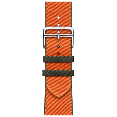 Apple Watch Hermes Series 9 GPS + Cellular, 45mm Silver Stainless Steel Case with Orange/Kaki Twill Jump Single Tour (MRQP3 + MTHK3)