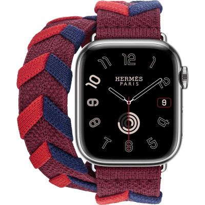 Apple Watch Hermes Series 9 GPS + Cellular, 41mm Silver Stainless Steel Case with Rouge H Bridon Double Tour (MRQ43 + MTHN3)