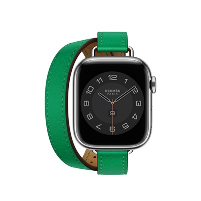 Apple Watch Hermes Series 8 41mm Silver Stainless Steel Case with Bambou Attelage Double Tour (MNN13 + MR2G3)